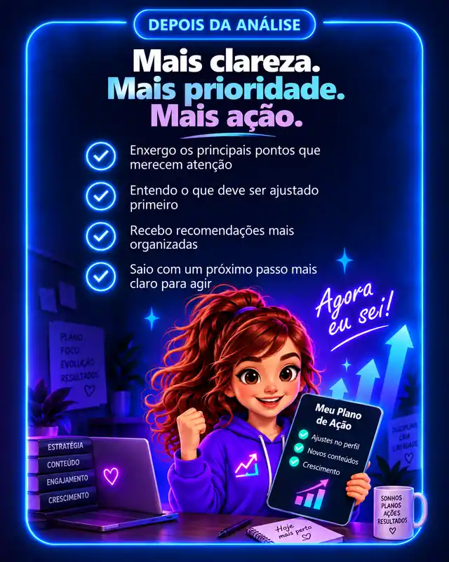 Depois da análise: mais clareza, prioridade e um próximo passo organizado.