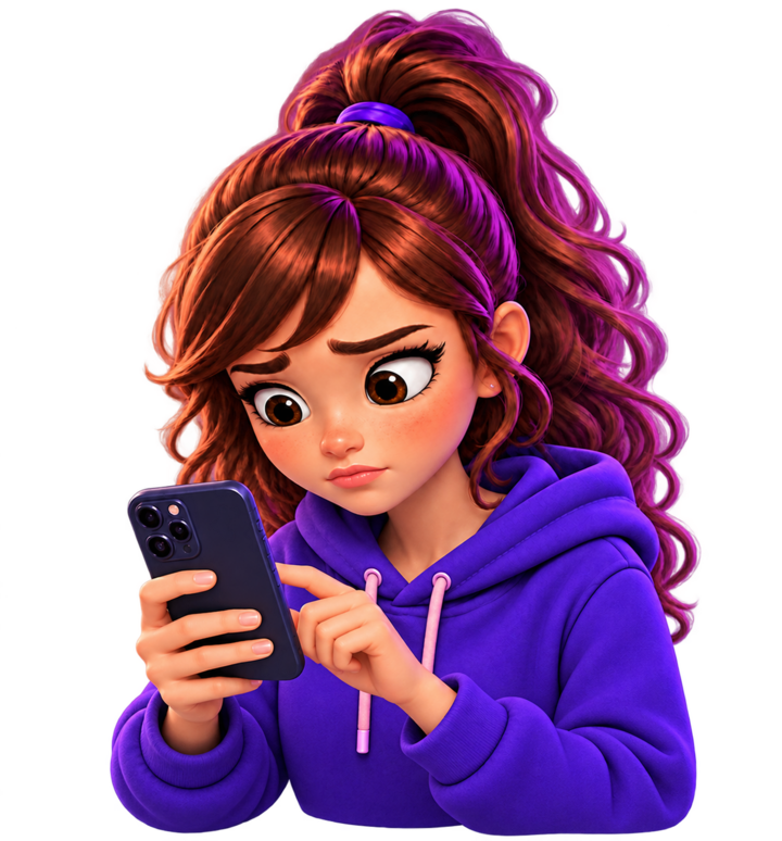 Antes da análise: mascote confusa olhando para o celular