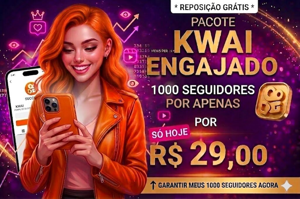 Pacote Kwai Engajado: 1.000 seguidores por R$ 29 — reposição grátis